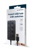 HUB 4-portowy USB 2.0 z przełącznikami, czarny